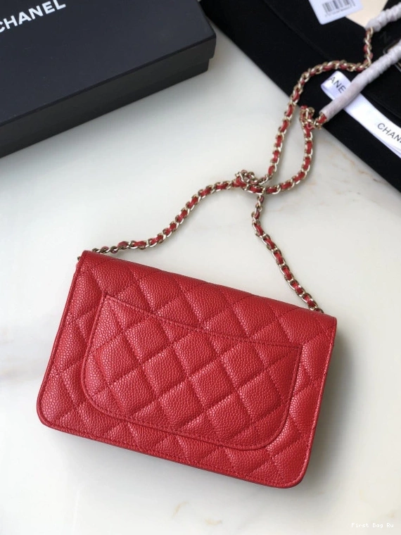 First Bag Ru CAVIAR GOLD CHAIN CHANEL WALLET WITH HARDWARE 0726